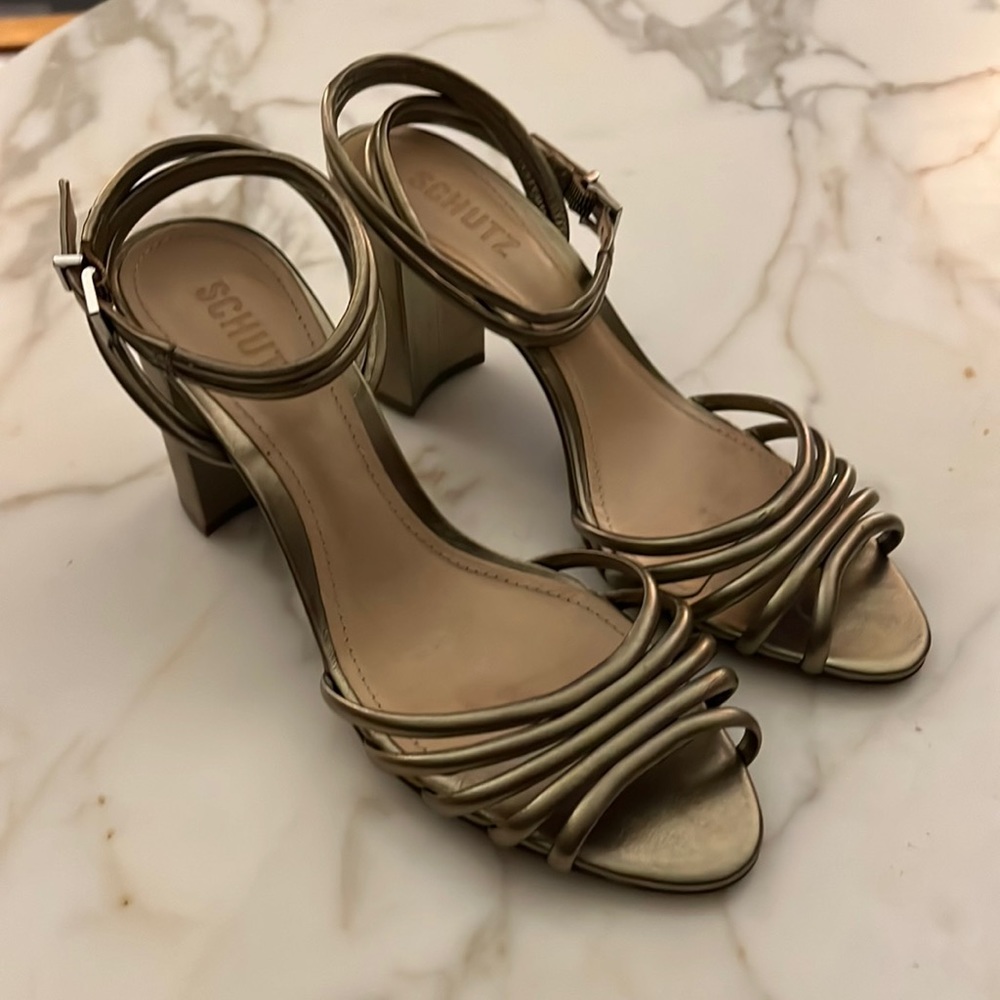 Schutz Gold Strappy Heel